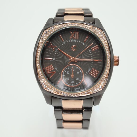 Charming Charlie Womens Two Tone Watch 39mm Black Rose Gold Tone w New Battery - Picture 5 of 14